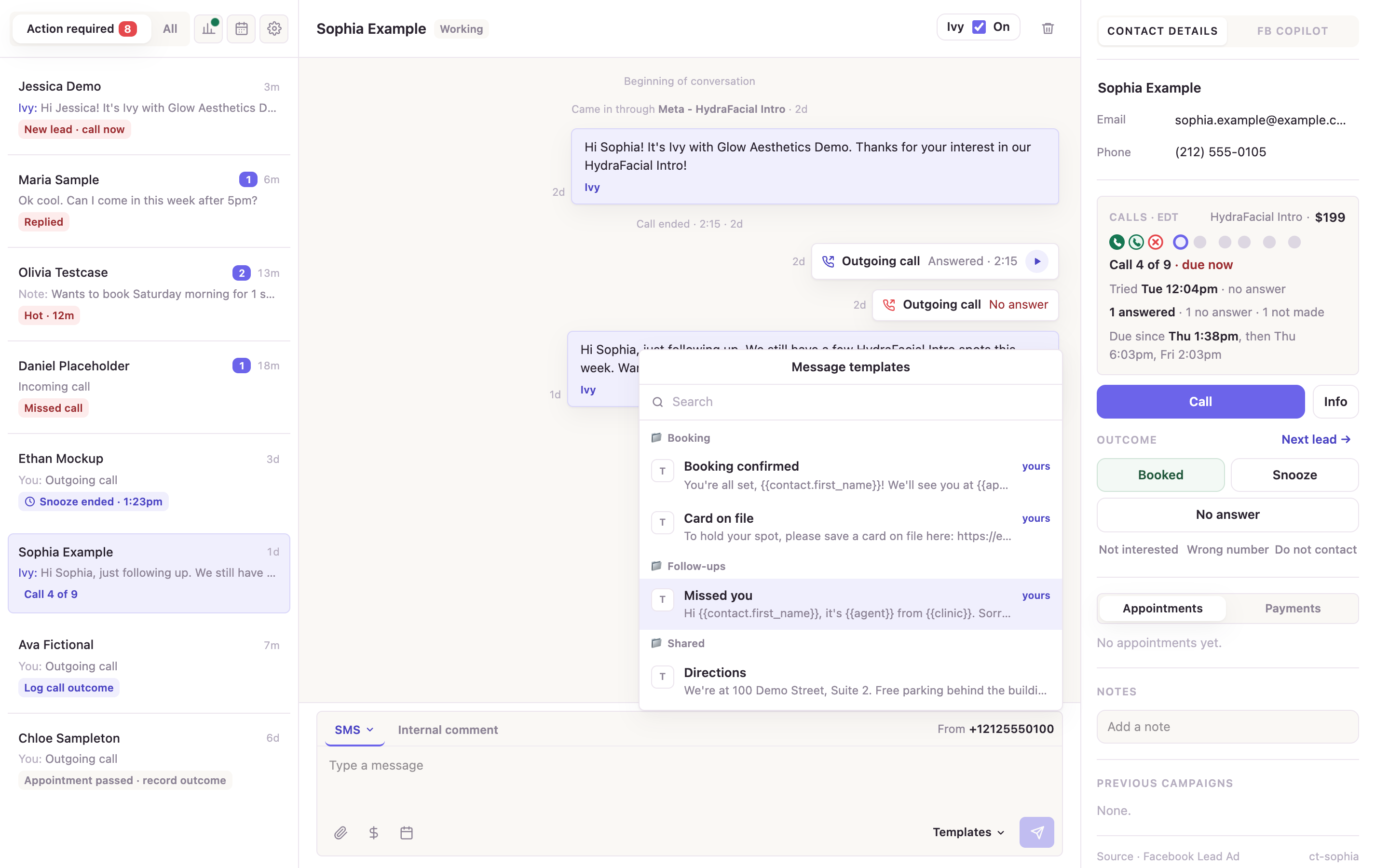 The template picker in the message box